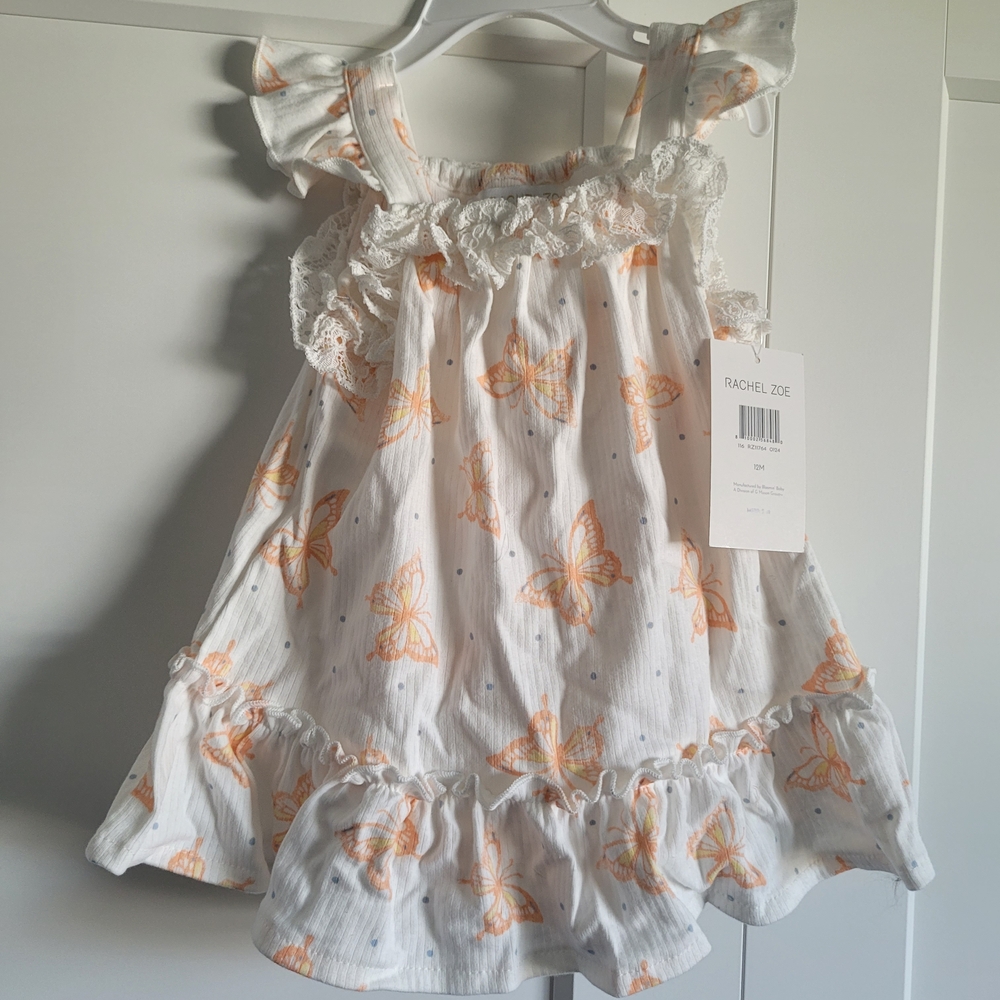 BNWT Rachel Zoe White Dress with Orange Butterflies 100% Cotton